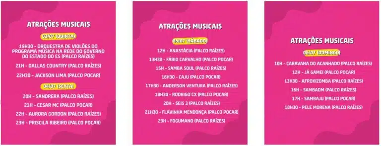 programação atrações musicais