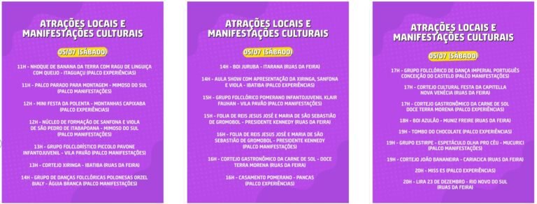 programação sábado