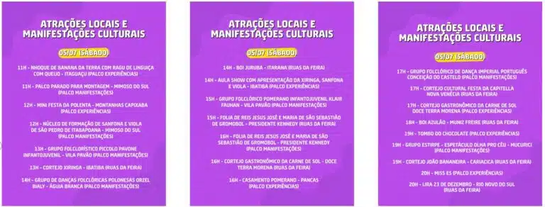 programação sábado