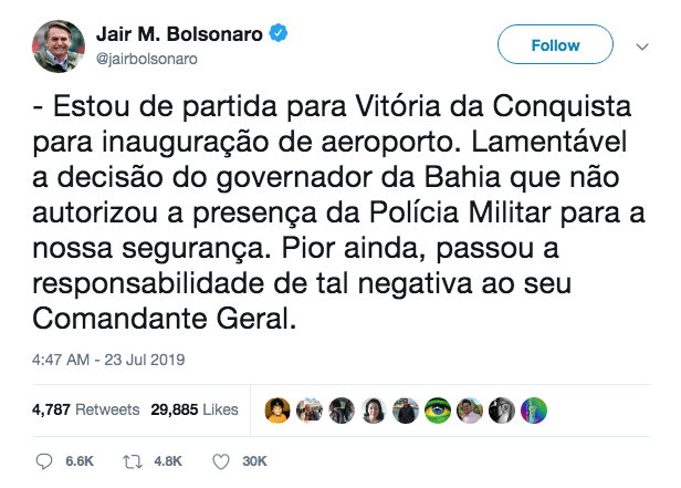 Twitter Bolsonaro x Rui Costa
