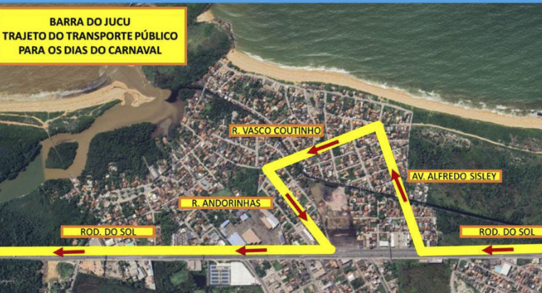 Trajeto de ônibus na Barra do Jucu