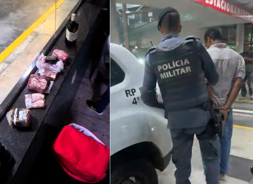 Homem foi flagrado com vários produtos em uma bolsa térmica | Foto: Redes Sociais