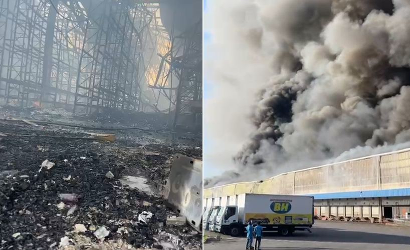 Galpão logístico de supermercado foi completamente destruído | Foto: Reprodução / Redes Sociais