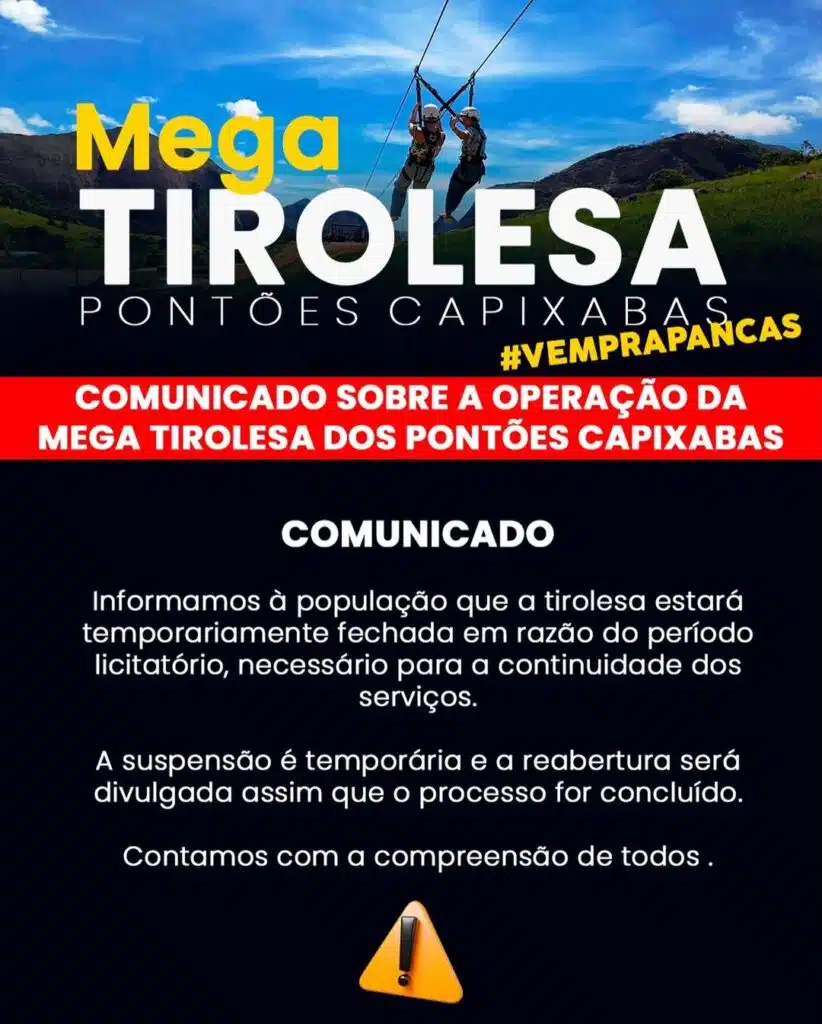 Comunicado Mega Tirolesa fechada