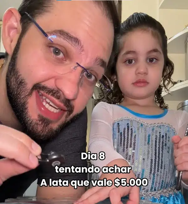 Pai e filha viralizam com vídeo tentando encontrar lata que grita gol