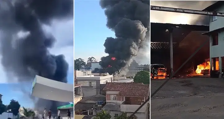 Incêndio de grande proporção atinge galpão na Serra