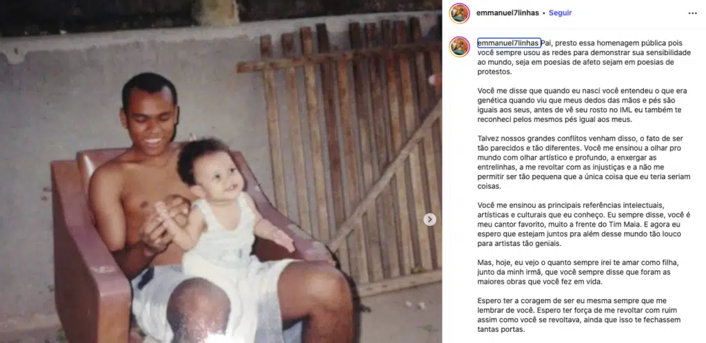 Filha faz post em homenagem ao Emmanuel 7Linhas