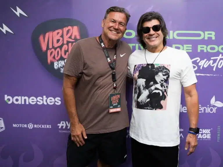 Um dos organizadores do Vibra Rock Brasil 2026, Renato Grijó e Paulo Ricardo no maior festival de pop rock produzido no Estado.