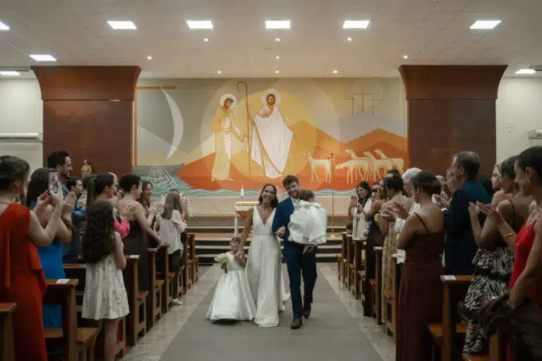 Os noivos com as filhas Ana Cecília e Maria Clara.