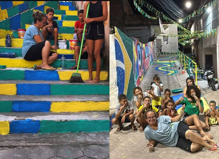Processo de pintura reuniu famílias, moradores e crianças. Foto: divulgação