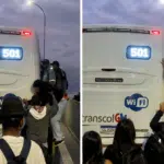 Ônibus quebra e passageiros usam mureta na 3ª Ponte para sair do veículo