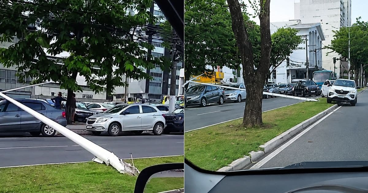 Poste cai após batida e interdita trecho no Centro de Vitória