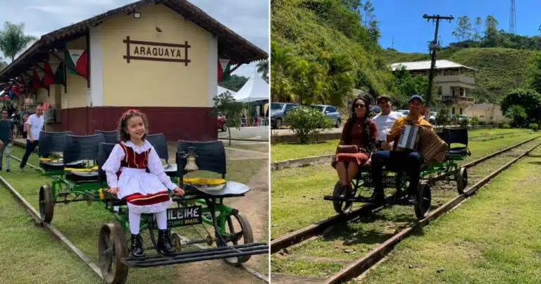 Passeio de bicicleta sobre trilhos vira atração turística no ES