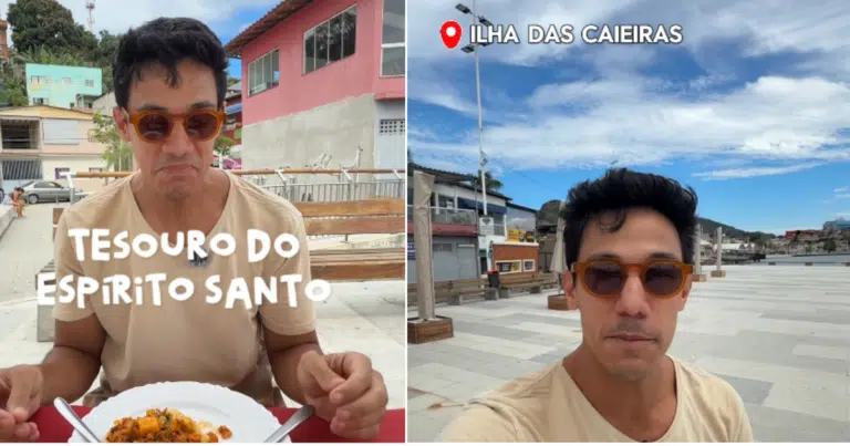 Influencer prova torta capixaba. Foto: divulgação