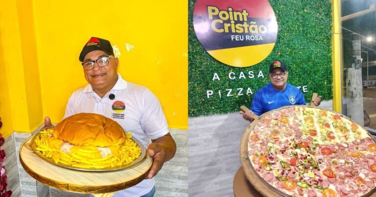 Lanchonete faz sucesso com maior pizza e hambúrguer do ES