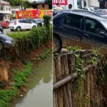 Carro desce sozinho com família dentro e quase cai em rio no ES