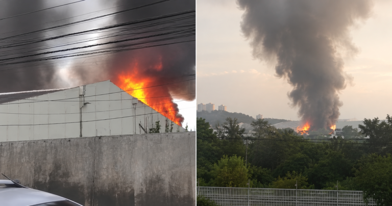 Incêndio de grandes proporções atinge galpão do TJES; veja vídeos