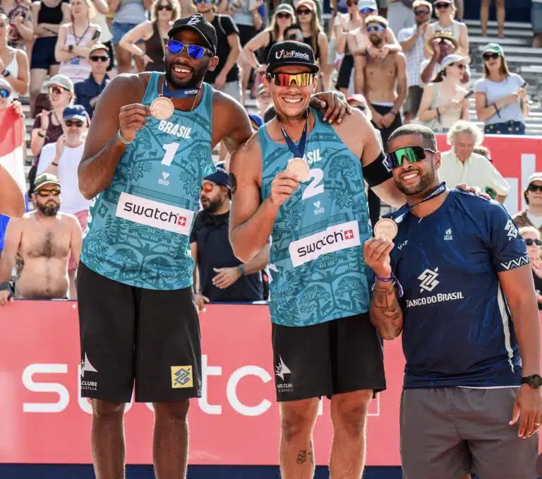 Evandro Oliveira Junior, Arthur Lanci e Wallace Ramos, bronze no Elite16 de Gstaad, na Suíça