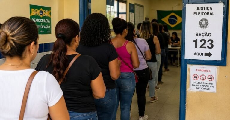 Mulheres em fila para seção eleitoral - eleições