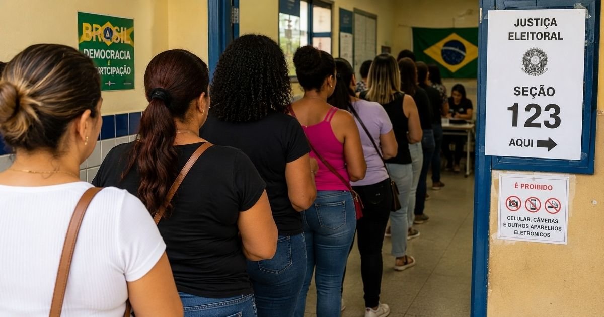Mulheres em fila para seção eleitoral - eleições