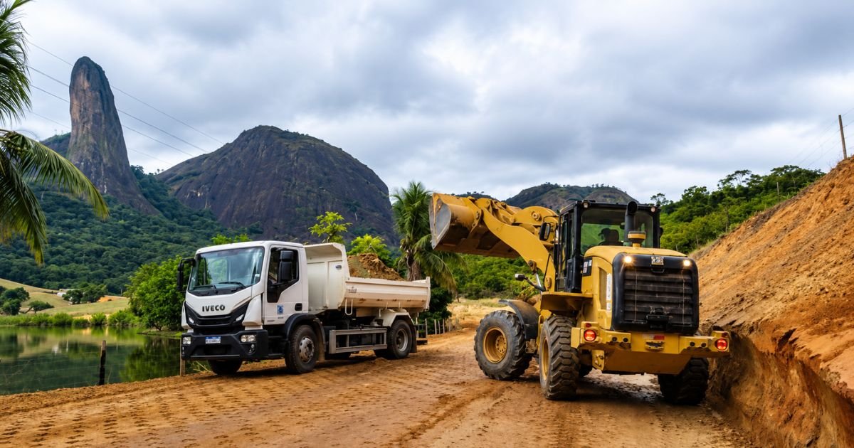 Obras no acesso do Parque do Itabira, em Cachoeiro de Itapemirim