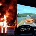 BR-101 é interditada após carreta pegar fogo em Anchieta