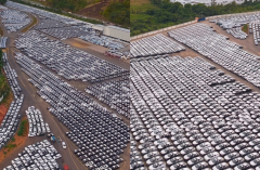 Drone flagra "mar de carros" chineses em pátio no Espírito Santo. Foto: Reprodução (Douglas Videomaker)